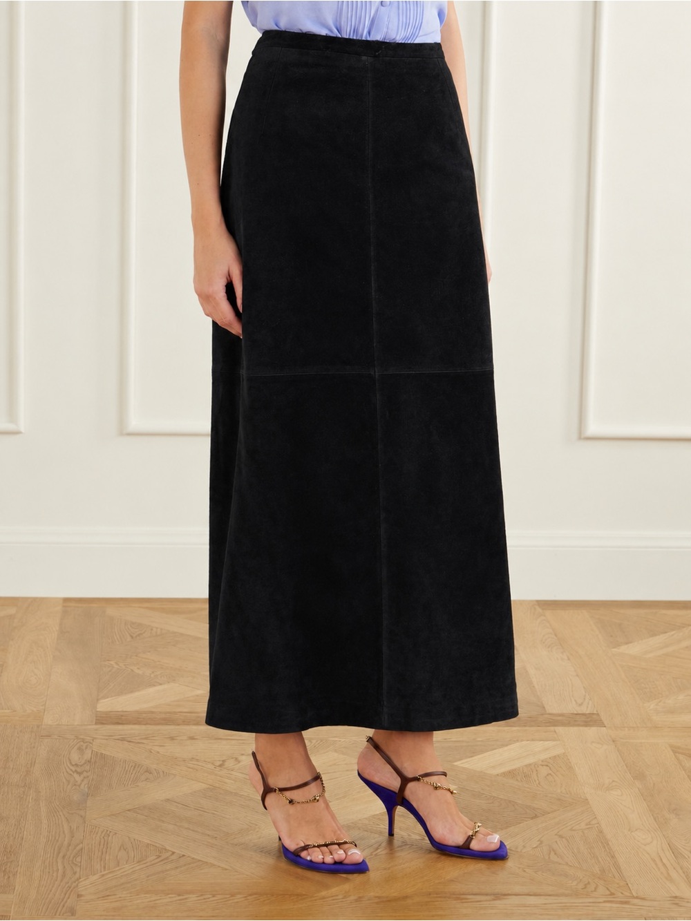 Neiman Marcus Suede Black Genuine Suede Leather Vintage Maxi Skirt L